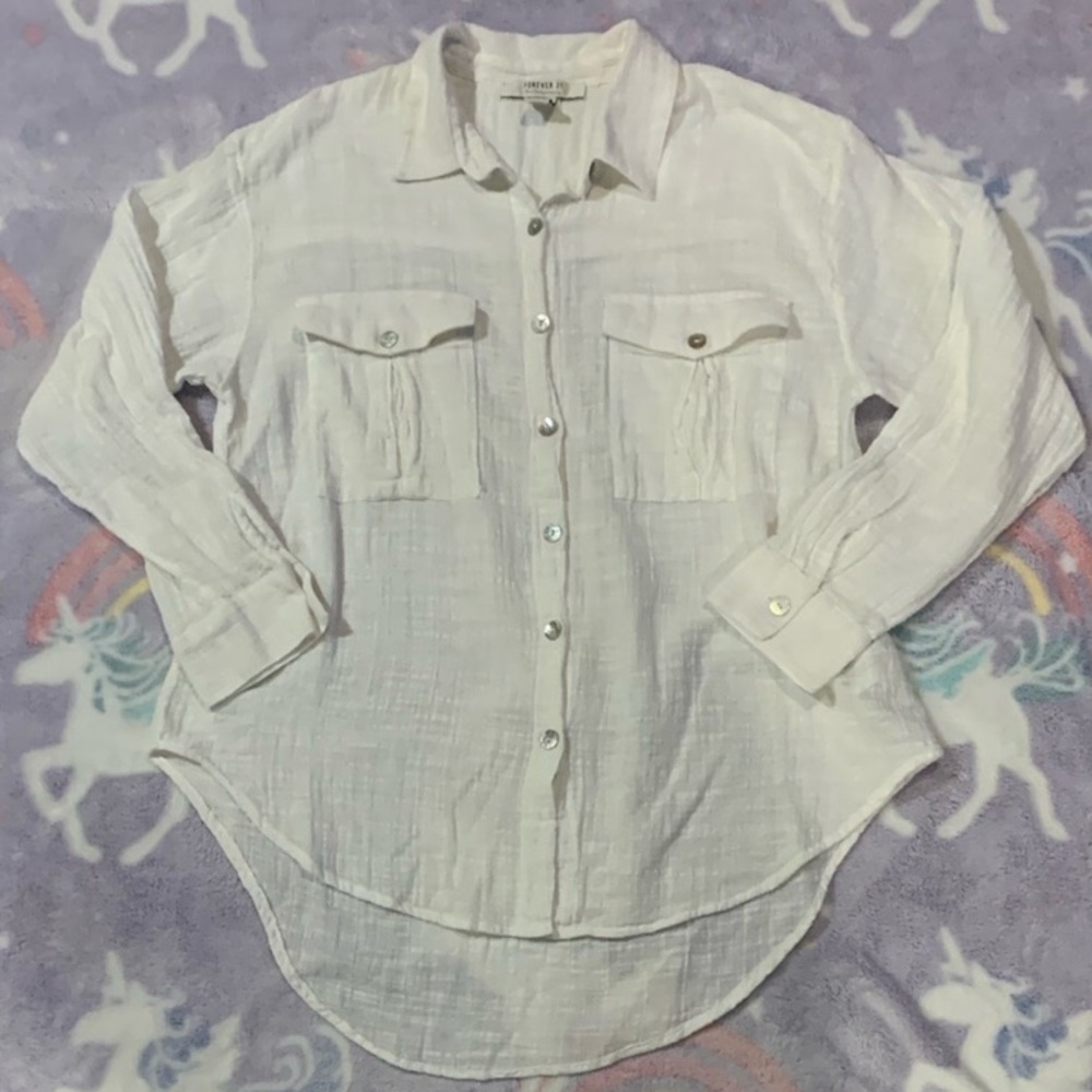 Forever 21 Gauze Long Sleeve Collared Button Down - Picture 2 of 11